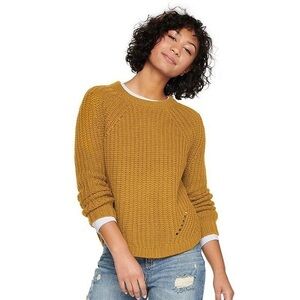 NWOT Mustard Gold Cropped Knit Sweater Top Long Sleeve Open Weave Crop New